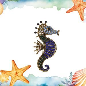 Blue Seahorse Crystal Rhinestone Brooch Pin STUNNING!
